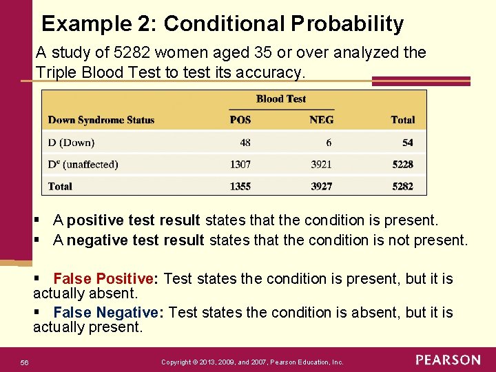 Example 2: Conditional Probability A study of 5282 women aged 35 or over analyzed