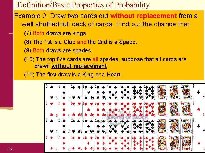 Definition/Basic Properties of Probability Example 2. Draw two cards out without replacement from a