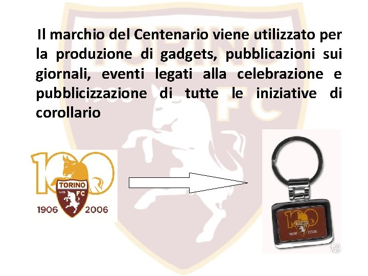 Il marchio del Centenario viene utilizzato per la produzione di gadgets, pubblicazioni sui giornali,