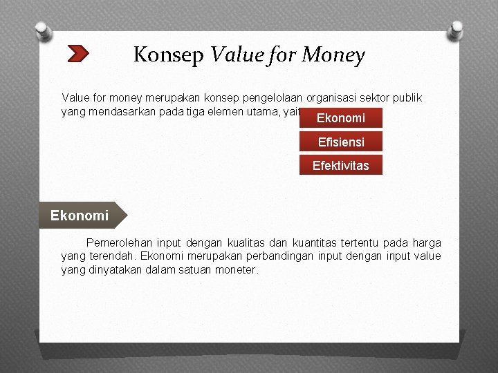 Konsep Value for Money Value for money merupakan konsep pengelolaan organisasi sektor publik yang