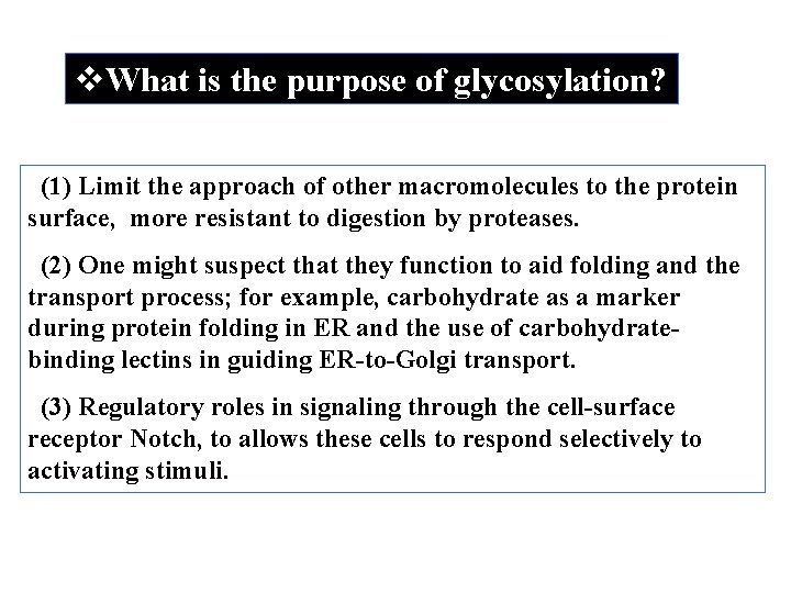 v. What is the purpose of glycosylation? (1) Limit the approach of other macromolecules
