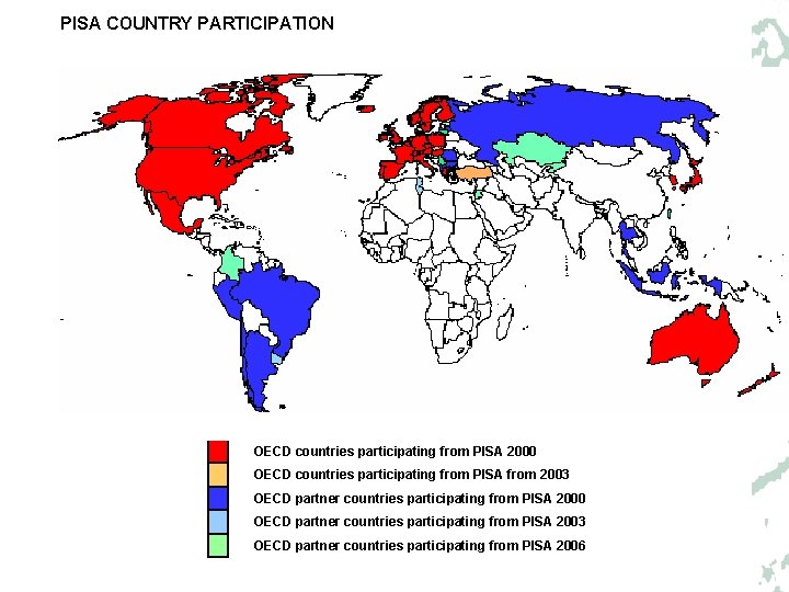 PISA COUNTRY PARTICIPATION OECD countries participating from PISA 2000 OECD countries participating from PISA