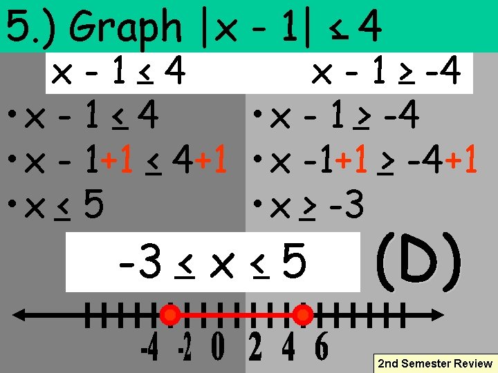 5. ) Graph |x - 1| < 4 x-1<4 x - 1 > -4