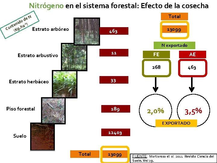 Nitrógeno en el sistema forestal: Efecto de la cosecha Total N de o nid