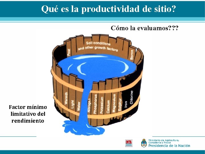 Qué es la productividad de sitio? Cómo la evaluamos? ? ? Factor mínimo limitativo