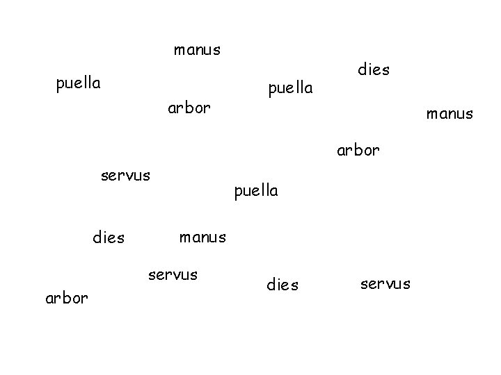 manus puella arbor puella dies manus arbor servus dies puella manus servus arbor dies
