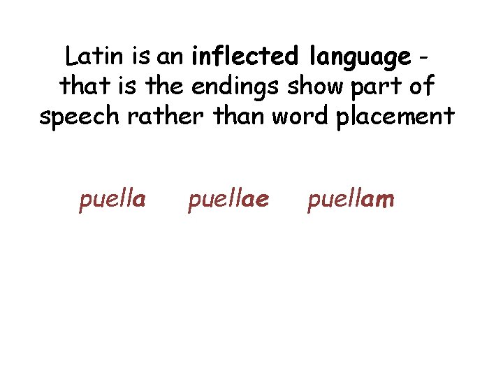 Latin is an inflected language that is the endings show part of speech rather