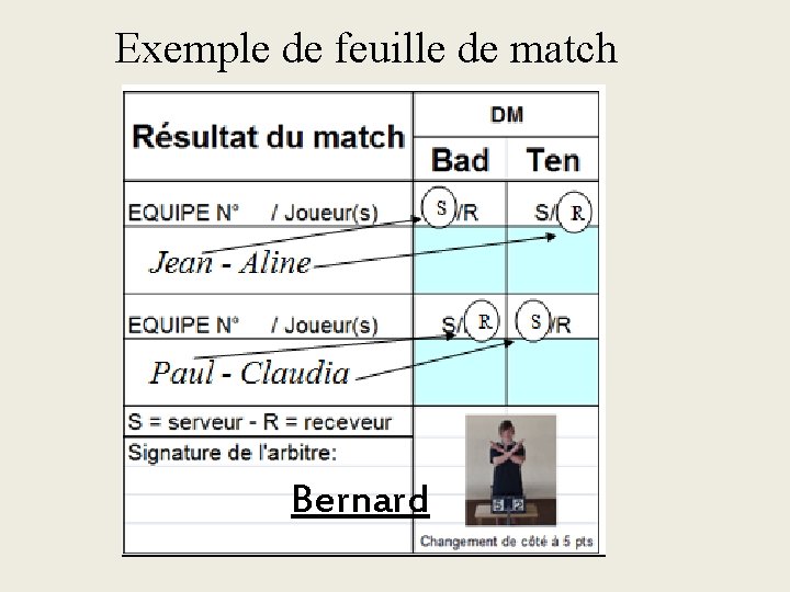 Exemple de feuille de match Bernard 