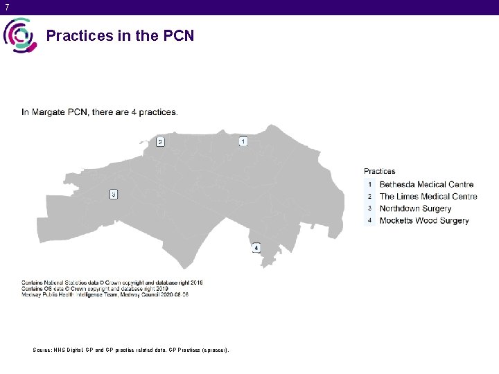 7 Practices in the PCN Source: NHS Digital. GP and GP practice related data.