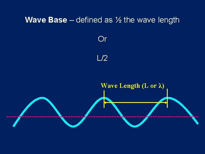 Wave Base – defined as ½ the wave length Or L/2 Wave Length (L