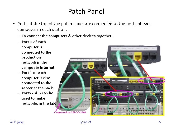 Patch Panel • Ports at the top of the patch panel are connected to