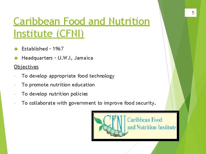 Caribbean Food and Nutrition Institute (CFNI) Established – 1967 Headquarters – U. W. I,