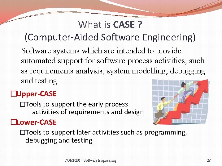 What is CASE ? (Computer-Aided Software Engineering) Software systems which are intended to provide