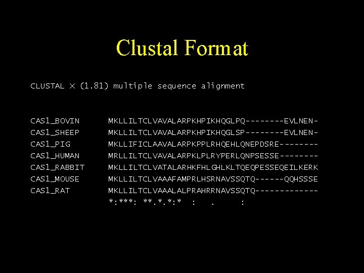 Clustal Format CLUSTAL X (1. 81) multiple sequence alignment CAS 1_BOVIN CAS 1_SHEEP CAS