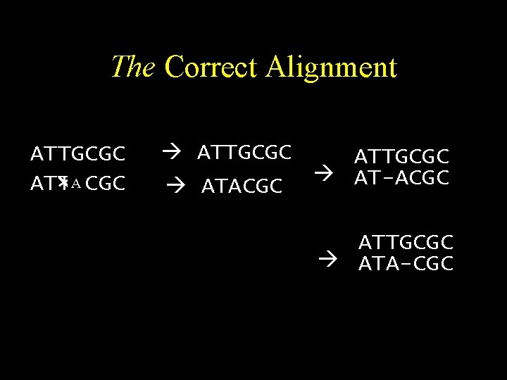 The Correct Alignment ATTGCGC ATTGCGC AT-ACGC ATACGC ATTGCGC ATA-CGC 