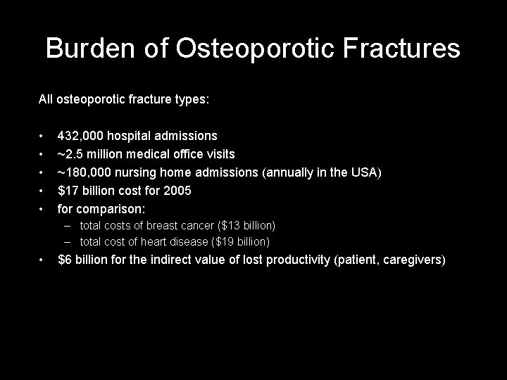 Burden of Osteoporotic Fractures All osteoporotic fracture types: • • • 432, 000 hospital