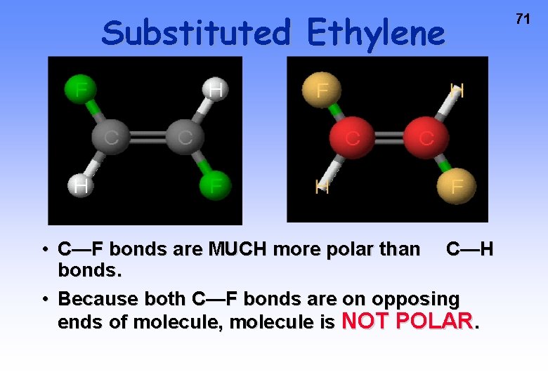 Substituted Ethylene • C—F bonds are MUCH more polar than C—H bonds. • Because
