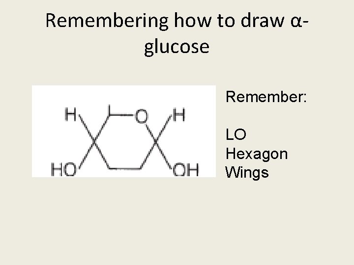 Remembering how to draw αglucose Remember: LO Hexagon Wings 