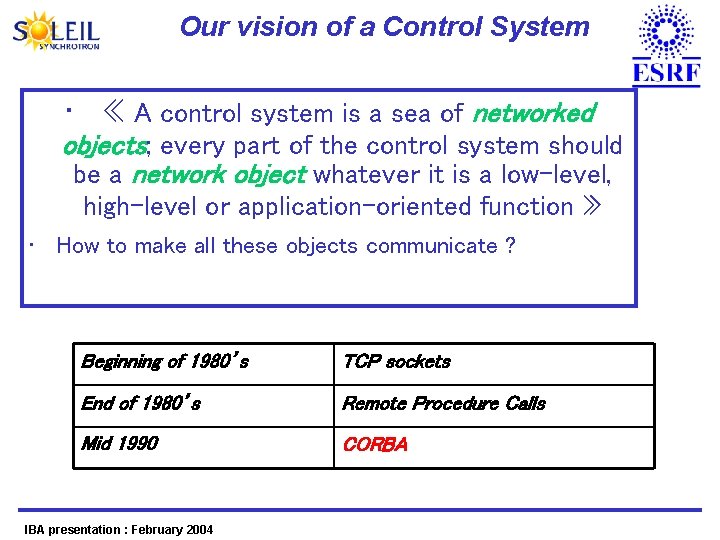 Our vision of a Control System • « A control system is a sea