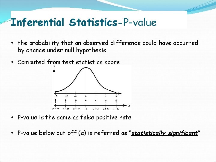 Inferential Statistics-P-value • the probability that an observed difference could have occurred by chance