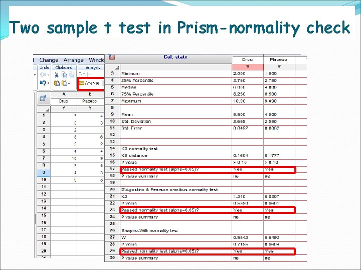 Two sample t test in Prism-normality check 