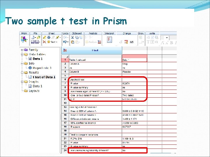 Two sample t test in Prism 