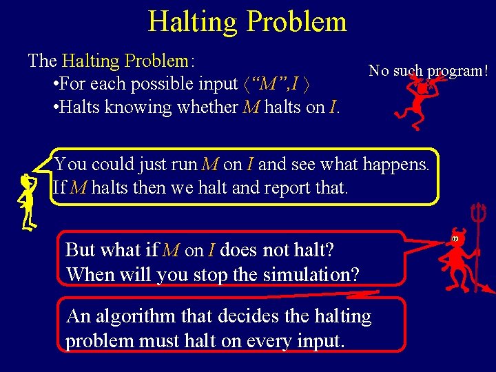 Halting Problem The Halting Problem: • For each possible input “M”, I • Halts