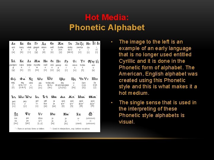 Hot Media: Phonetic Alphabet • The image to the left is an example of