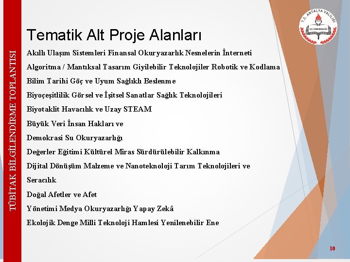 TÜBİTAK BİLGİLENDİRME TOPLANTISI Tematik Alt Proje Alanları Akıllı Ulaşım Sistemleri Finansal Okuryazarlık Nesnelerin İnterneti