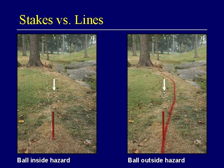 Stakes vs. Lines Outside the Hazard Ball inside hazard Inside the Hazard Ball outside