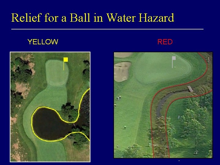 Relief for a Ball in Water Hazard (YELLOW) Ball in RED () . 