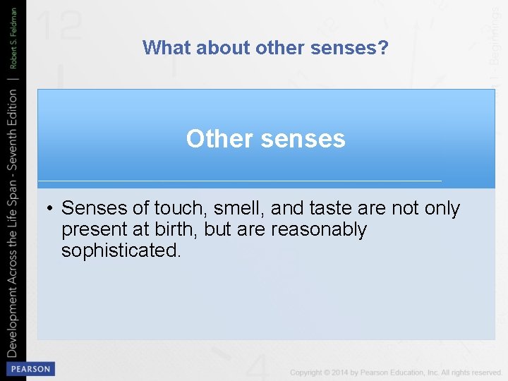 What about other senses? Other senses • Senses of touch, smell, and taste are