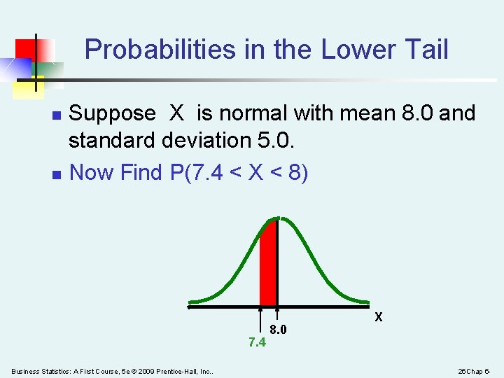 Probabilities in the Lower Tail n n Suppose X is normal with mean 8.