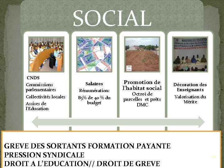 SOCIAL CNDS Commissions parlementaires Collectivités locales Assises de l’Education Salaires Rémunération: 85% de 40