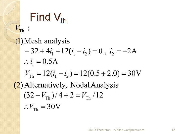 Find Vth Circuit Theorems svbitec. wordpress. com 42 