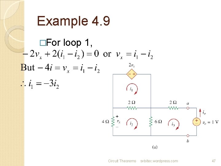 Example 4. 9 �For loop 1, Circuit Theorems svbitec. wordpress. com 47 