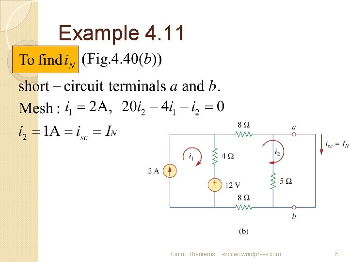 Example 4. 11 Circuit Theorems svbitec. wordpress. com 60 