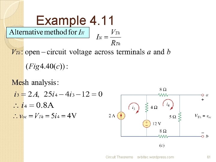 Example 4. 11 Circuit Theorems svbitec. wordpress. com 61 