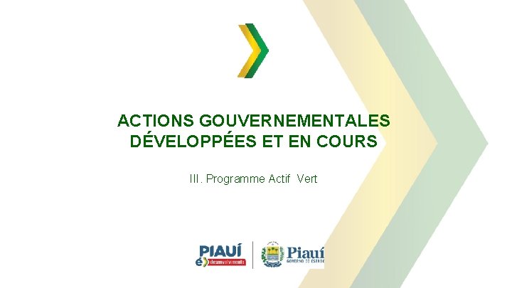 ACTIONS GOUVERNEMENTALES DÉVELOPPÉES ET EN COURS III. Programme Actif Vert 