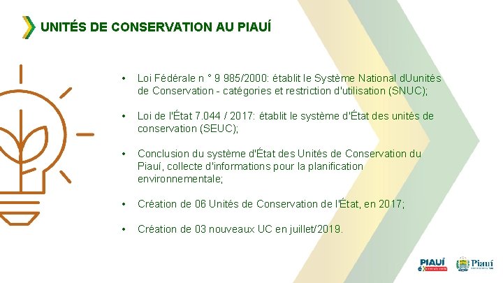 UNITÉS DE CONSERVATION AU PIAUÍ • Loi Fédérale n ° 9 985/2000: établit le