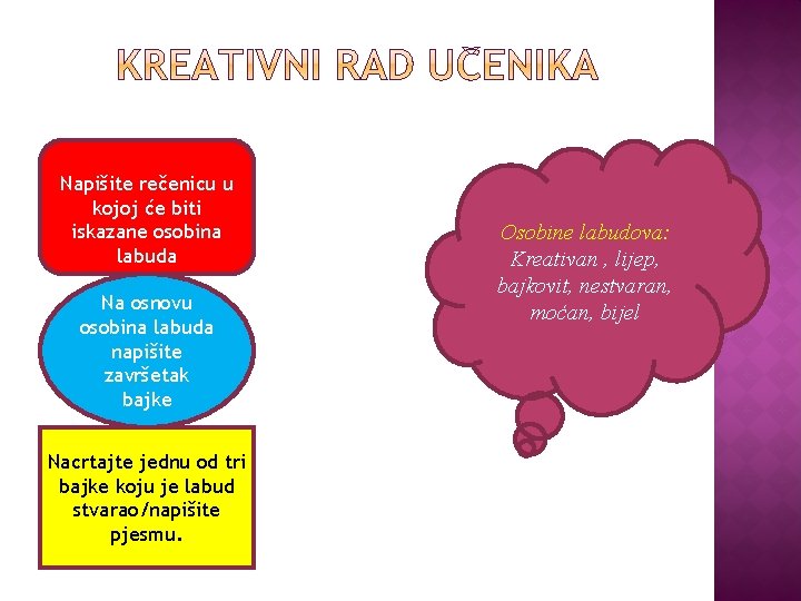 Napišite rečenicu u kojoj će biti iskazane osobina labuda Na osnovu osobina labuda napišite