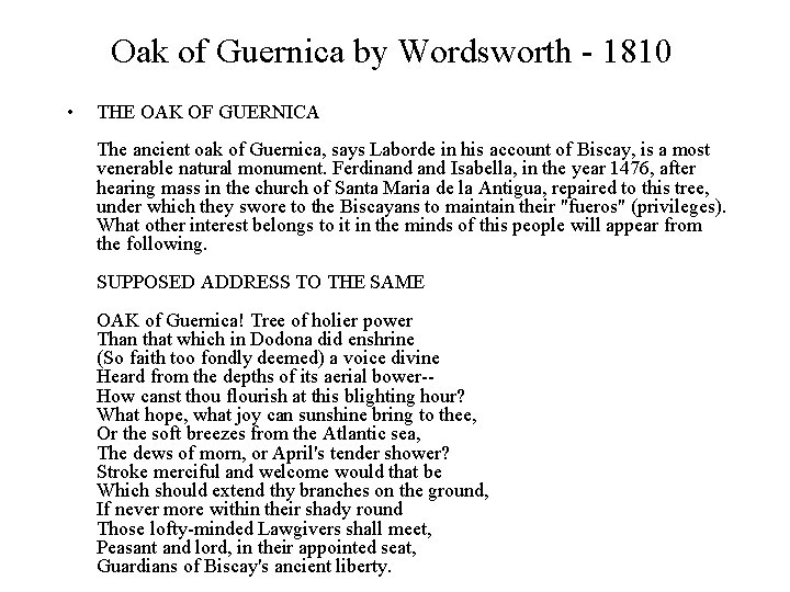 Oak of Guernica by Wordsworth - 1810 • THE OAK OF GUERNICA The ancient