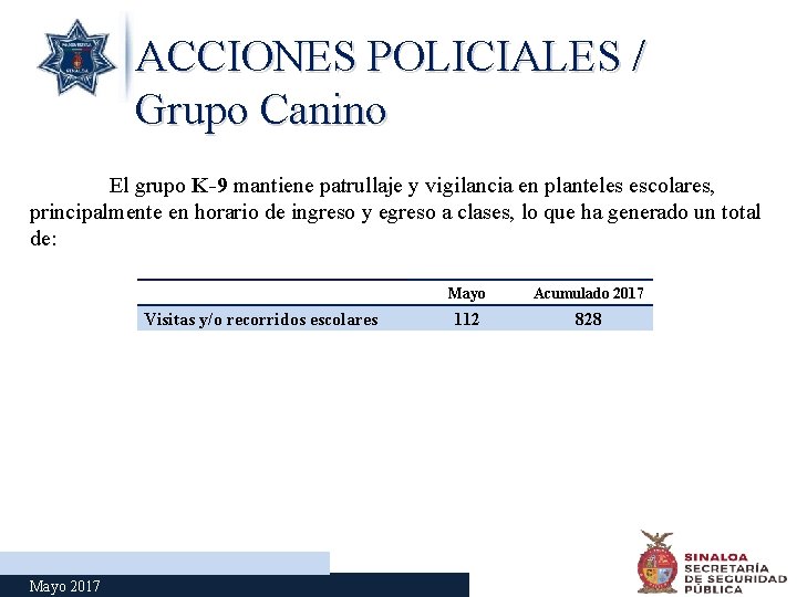 ACCIONES POLICIALES / Grupo Canino El grupo K-9 mantiene patrullaje y vigilancia en planteles