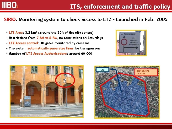 ITS, enforcement and traffic policy SIRIO: Monitoring system to check access to LTZ -