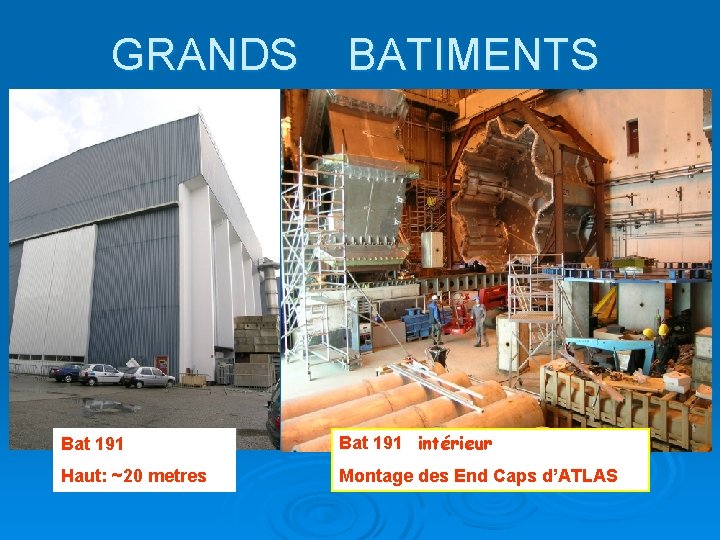 GRANDS BATIMENTS Bat 191 intérieur Haut: ~20 metres Montage des End Caps d’ATLAS 