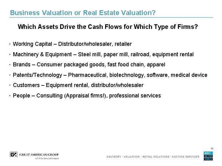 Business Valuation or Real Estate Valuation? Which Assets Drive the Cash Flows for Which