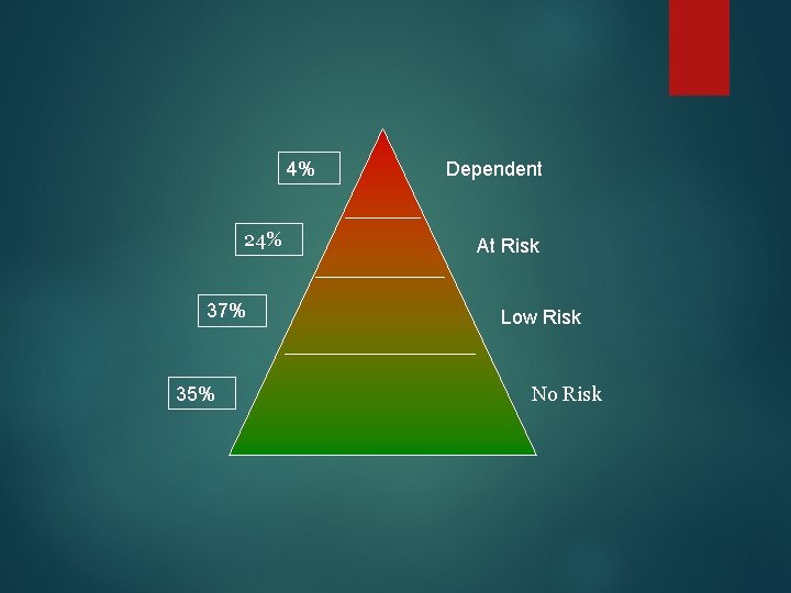 4% 24% 37% 35% Dependent At Risk Low Risk No Risk 