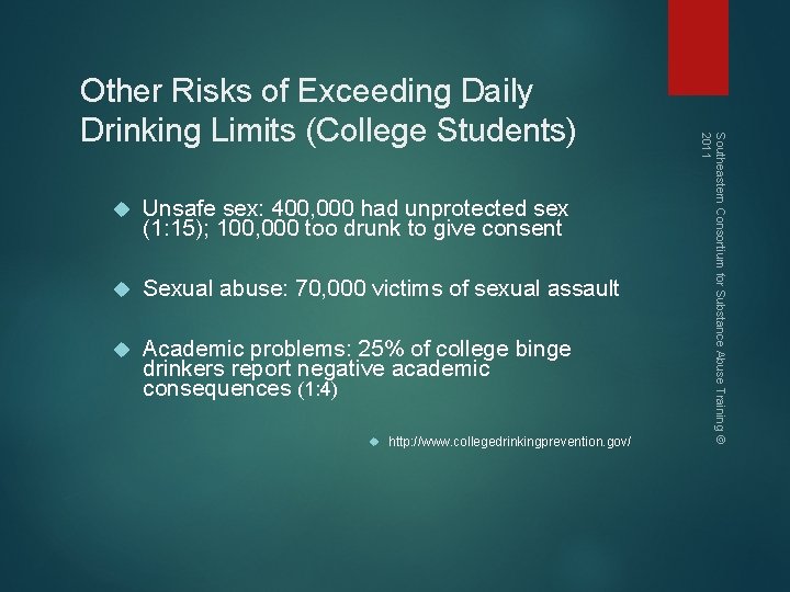  Unsafe sex: 400, 000 had unprotected sex (1: 15); 100, 000 too drunk