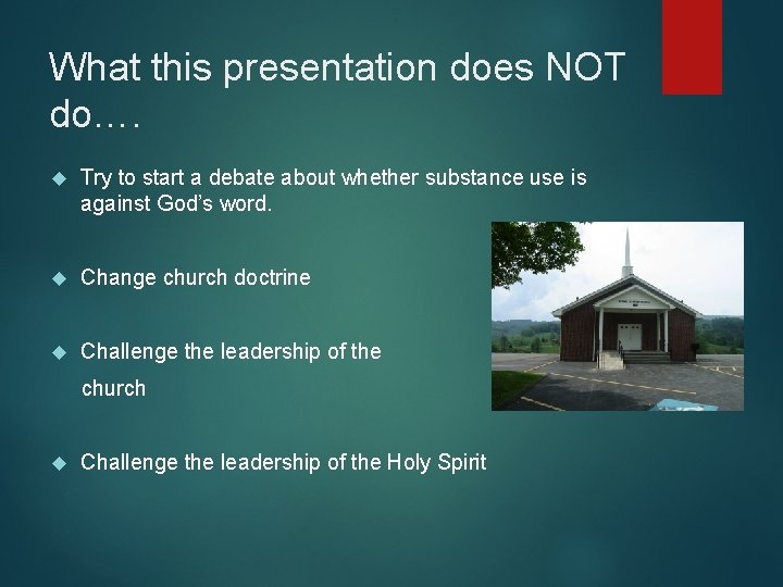 What this presentation does NOT do…. Try to start a debate about whether substance