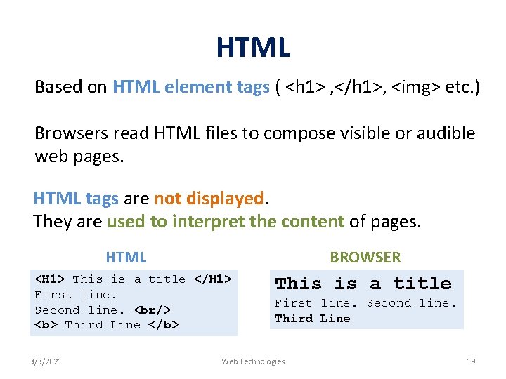HTML Based on HTML element tags ( <h 1> , </h 1>, <img> etc.
